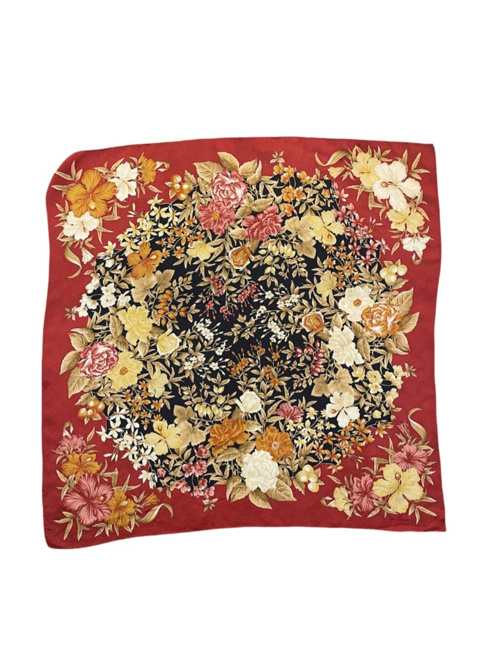 Jim Thompson Floral Silk Scarf 🌺 Rusty Red & Black Botanical Print | 33 x 32 - Picture 5 of 9